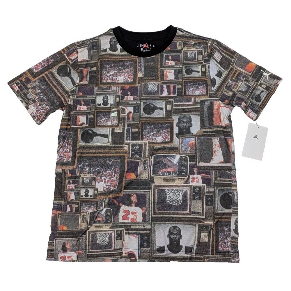 NEW Nike Air Jordan Boys Youth XL Brooklyn T Shirt Jumpman All Over Print